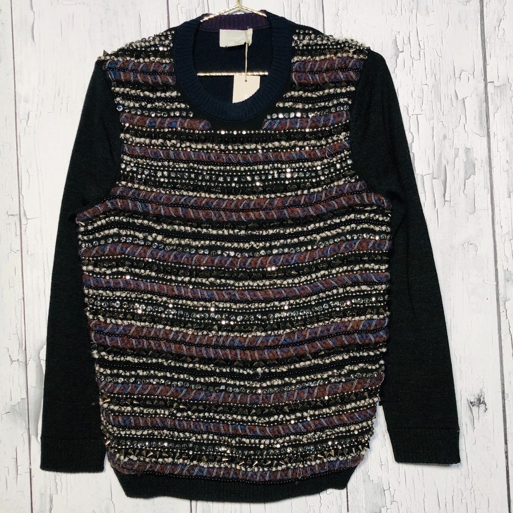M.PATMOS Encrusted Crew Neck Sweater Sz